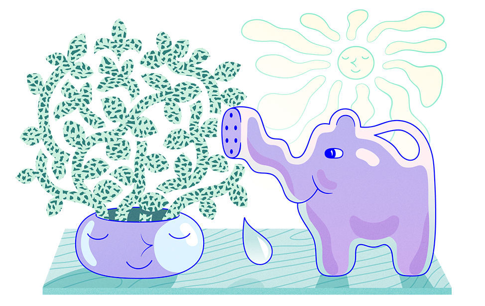 tecknad elefant vattnar kruka