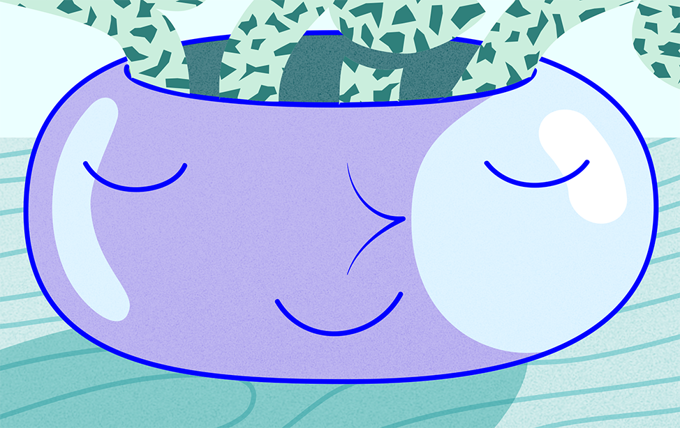 tecknad kruka blundar och ler