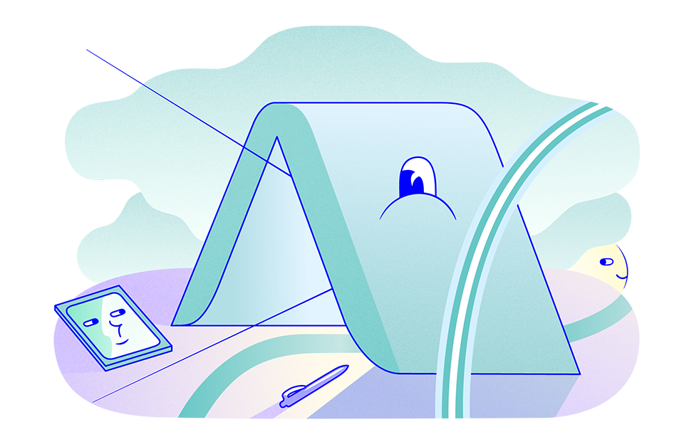 Ett tecknat tak, en surfplatta och en penna