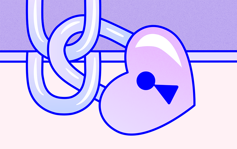 Ett tecknat hänglås i form av ett hjärta