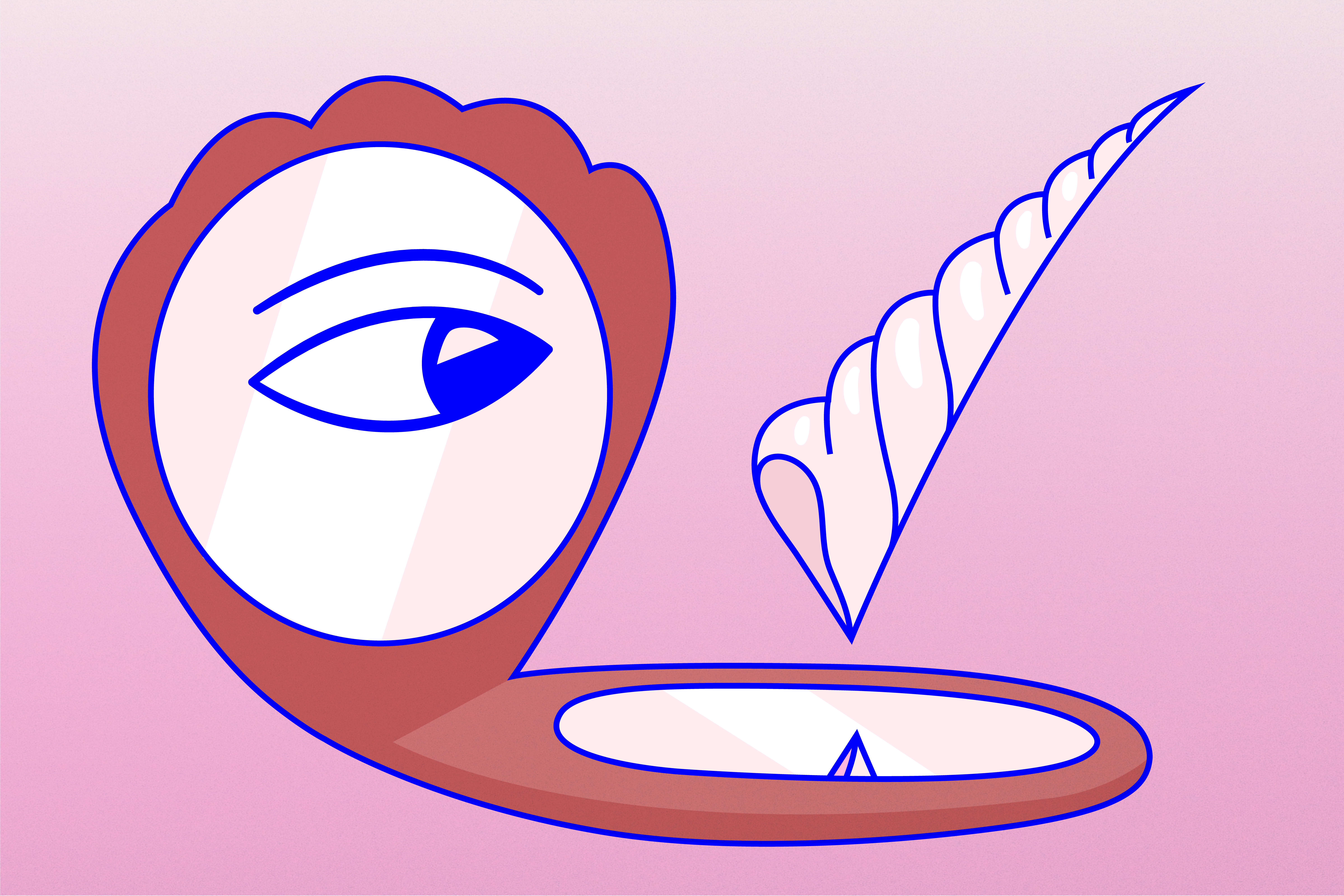 Spiralsnäckan. Självbilden, spegelbilden. Två speglar möts och skapar en loop. Identiteten i ständig rörelse. En snurrande spiral. Sminkspegeln. Att hålla något i handen. /Oli