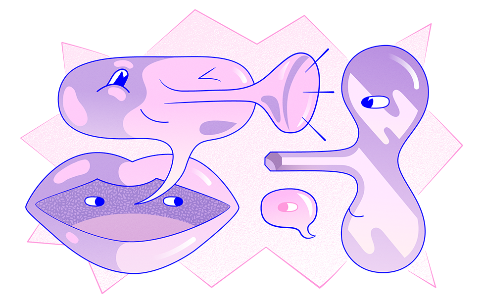 En tecknad mun och pratbubblor