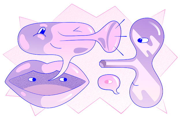 En tecknad mun och pratbubblor