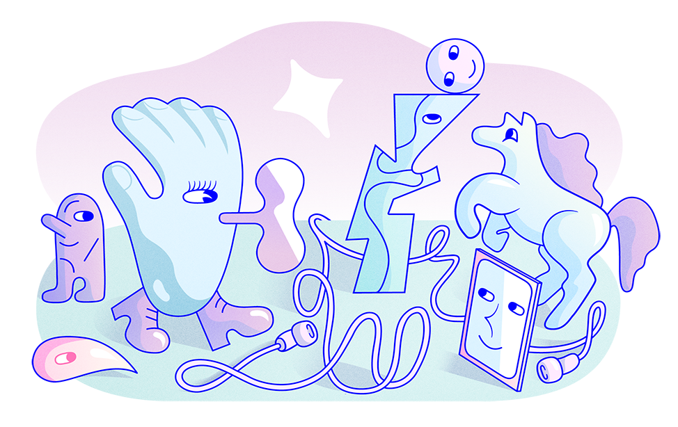 Massa tecknade figurer leker