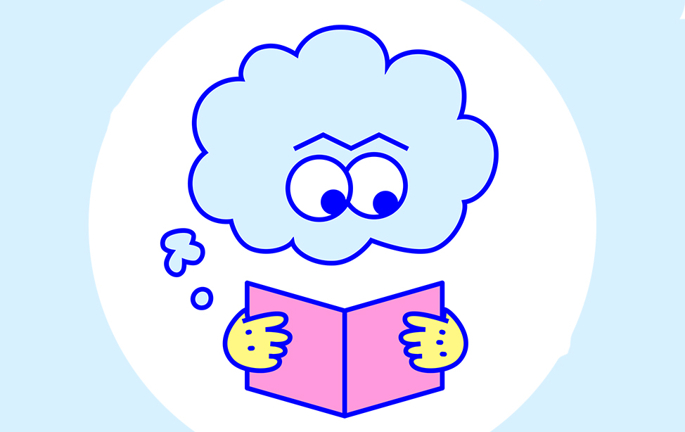 Ett tecknat moln läser en bok