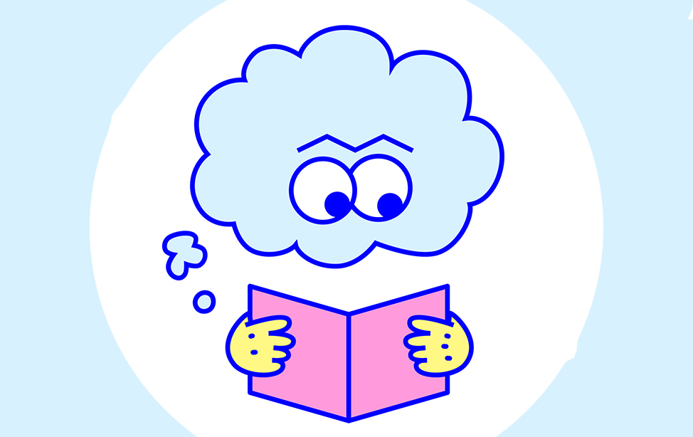 Ett tecknat moln läser en bok