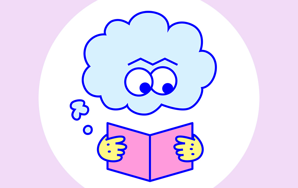 Ett tecknat moln läser en bok