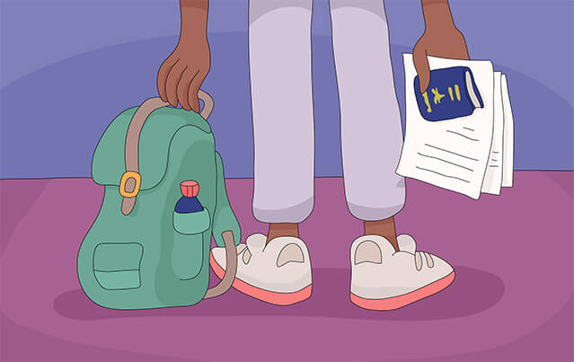 Klagomål asyl. Ett par ben, en väska och ett pass.