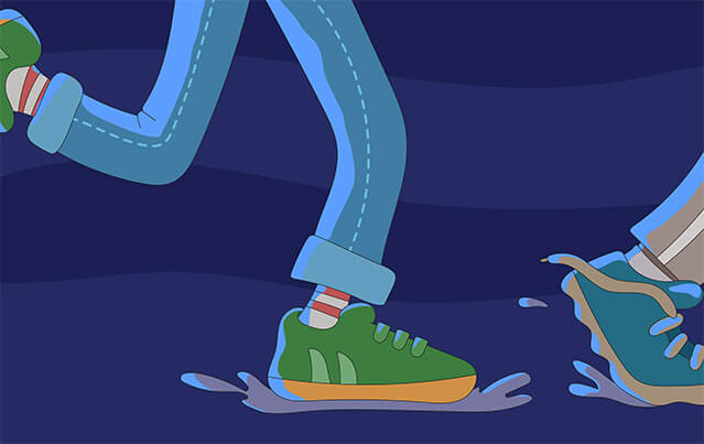 Två par ben som springer iväg.