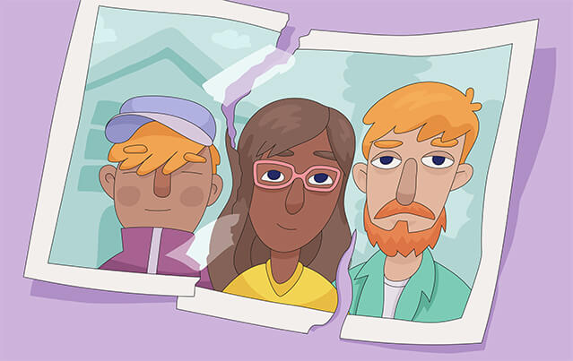 Ett trasigt fotografi på en familj