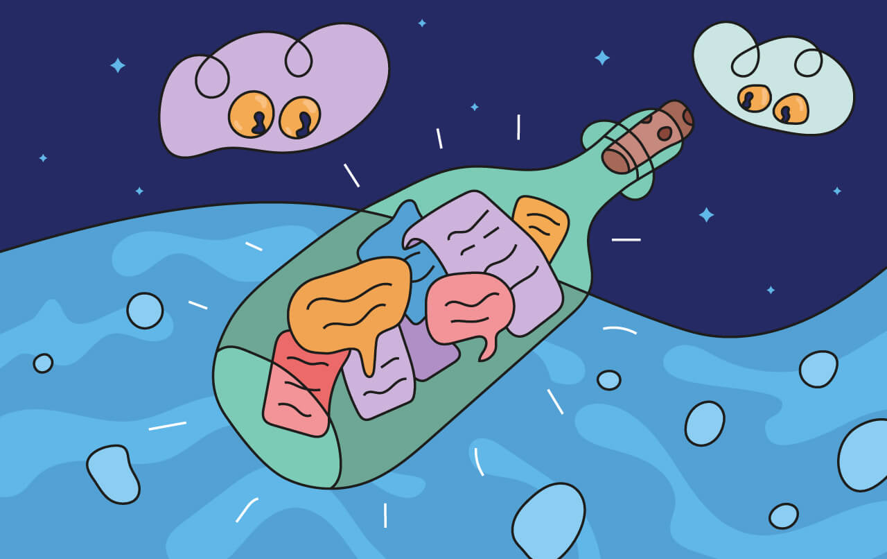 Illustration på en flaska med budskap