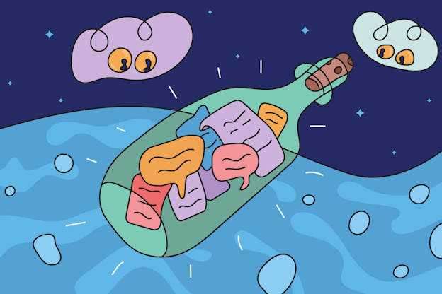 Illustration på en flaska med budskap