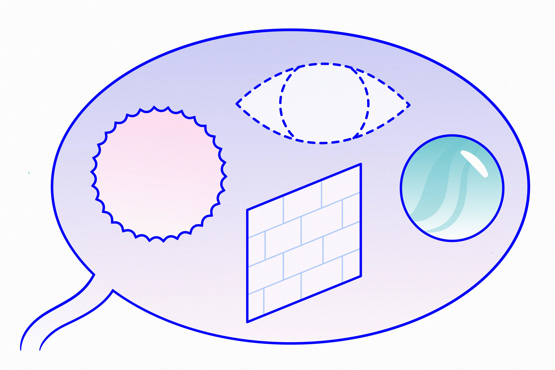 Bild i rosa och ljusblått med symboler.